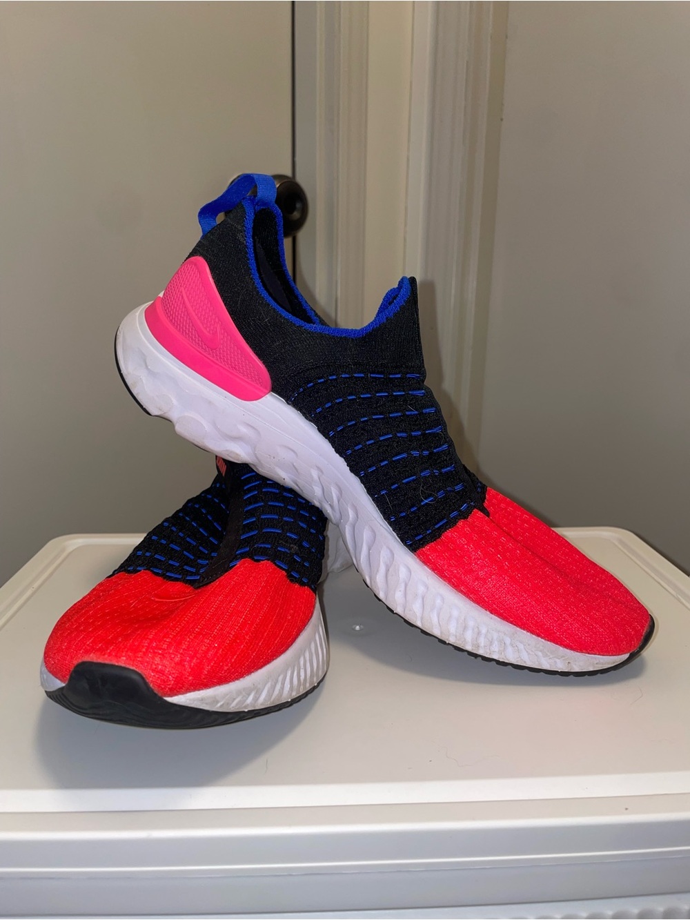 Nike Kids Slip-On Sneakers in Red, Black & Pink